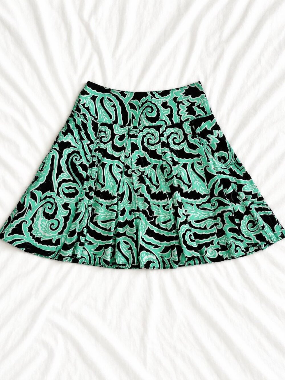 International Concept Women's size 6 Turquoise Paisley 100% Cotton A-line Skirt